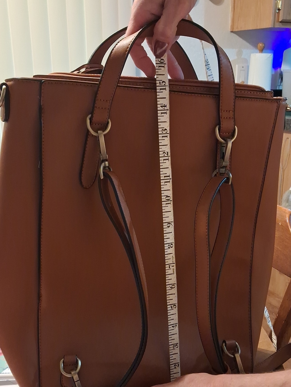 ECCO Cognac Leather Backpack Tote with Tassel - Picture 6 of 9